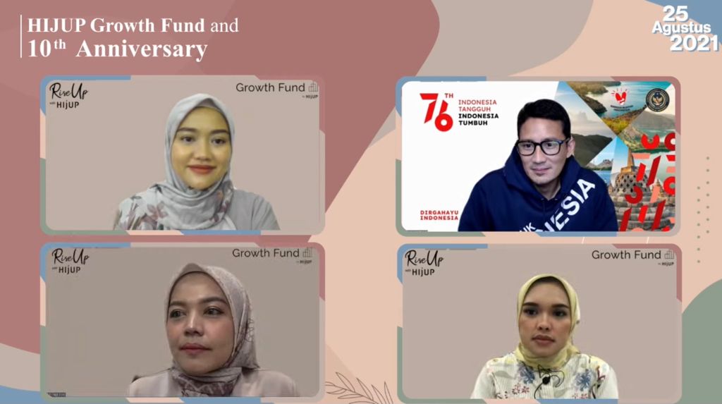 Menteri Pariwisata dan Ekonomi Kreatif Sandiaga Uno berbicara saat peluncuran Hijup Growth Fund secara virtual, Rabu (25/8).