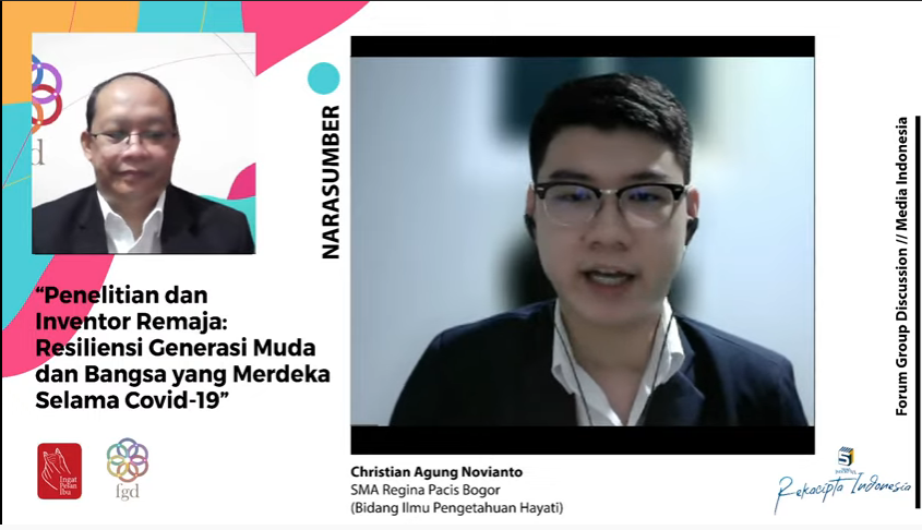 Layar tangkap FGD 'Penelitian dan Inventor Remaja: Resiliensi Generasi Muda dan Bangsa yang Merdeka Selama Covid-19', Selasa (31/8).