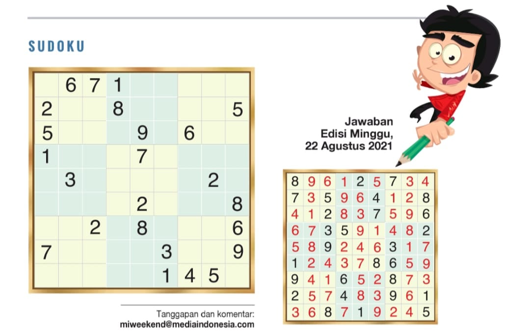 Sudoku Edisi 29 Agustus 2021
