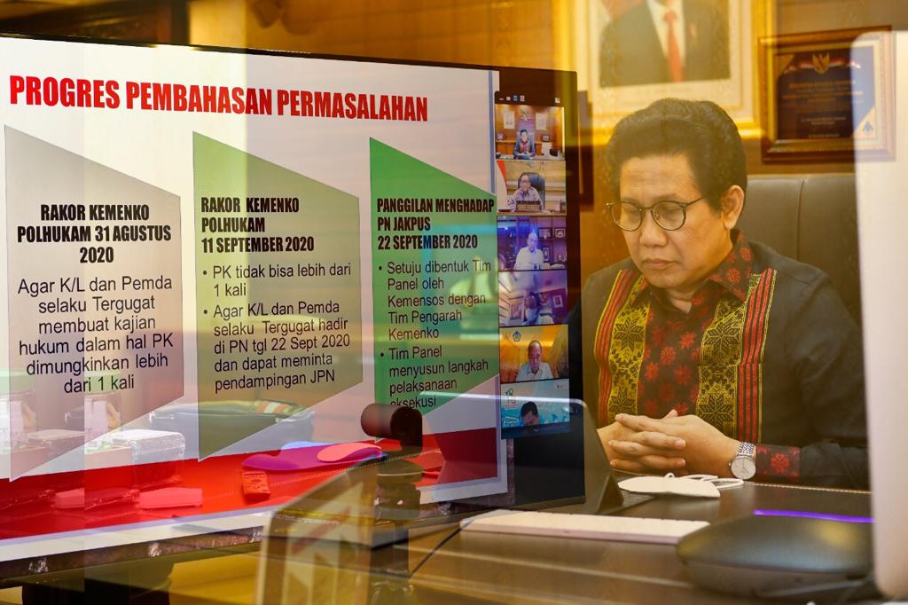 Mendes PDTT Abdul Halim Iskandardalam Rapat Koordinasi Khusus (Rakorsus) Tingkat Menteri secara virtual pada Kamis (5/8/2021).
