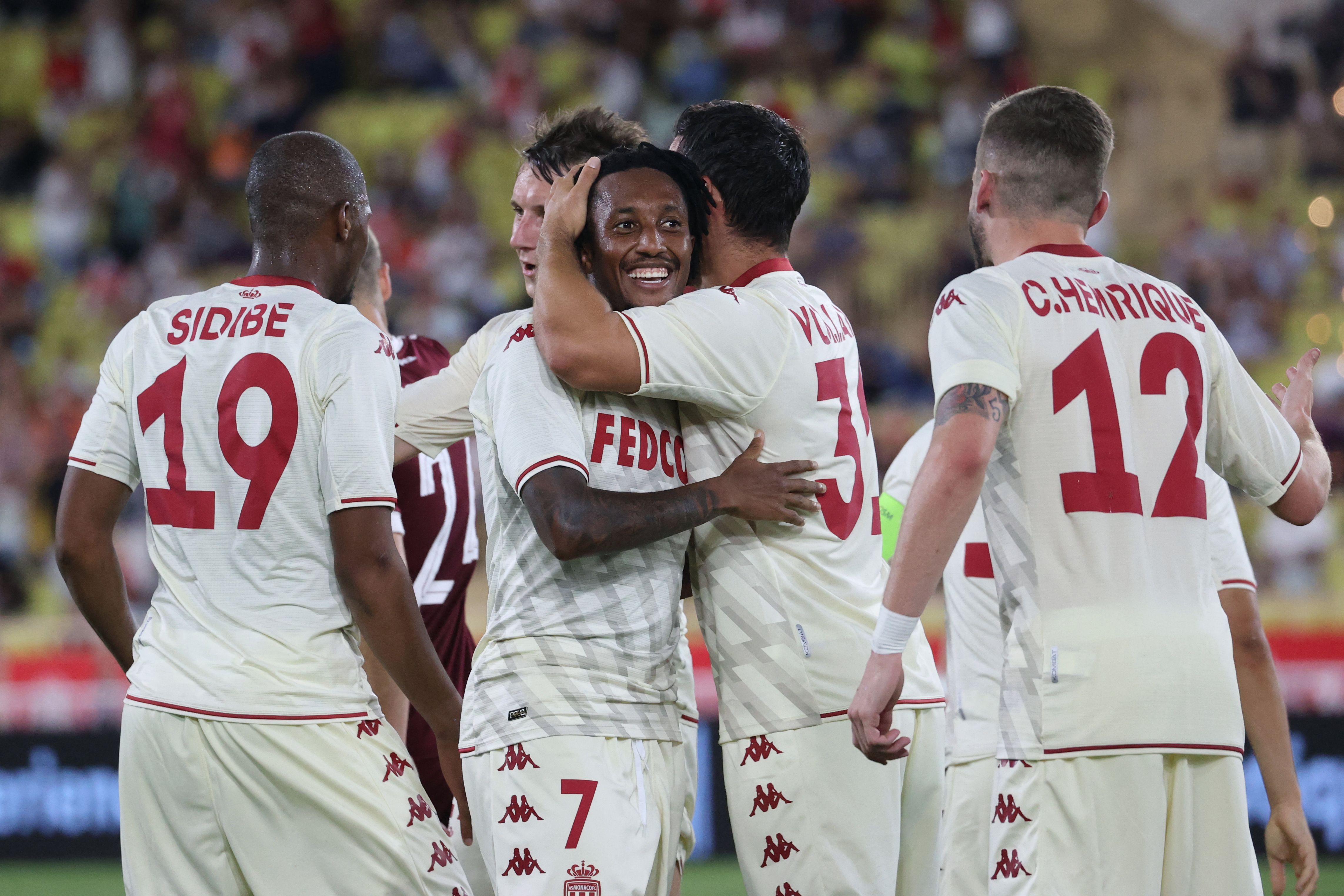 Para pemain Monaco melakukan selebrasi usai mencetak gol ke gawang Sparta Praha di laga leg kedua kualifikasi putaran ketiga Liga Champions.