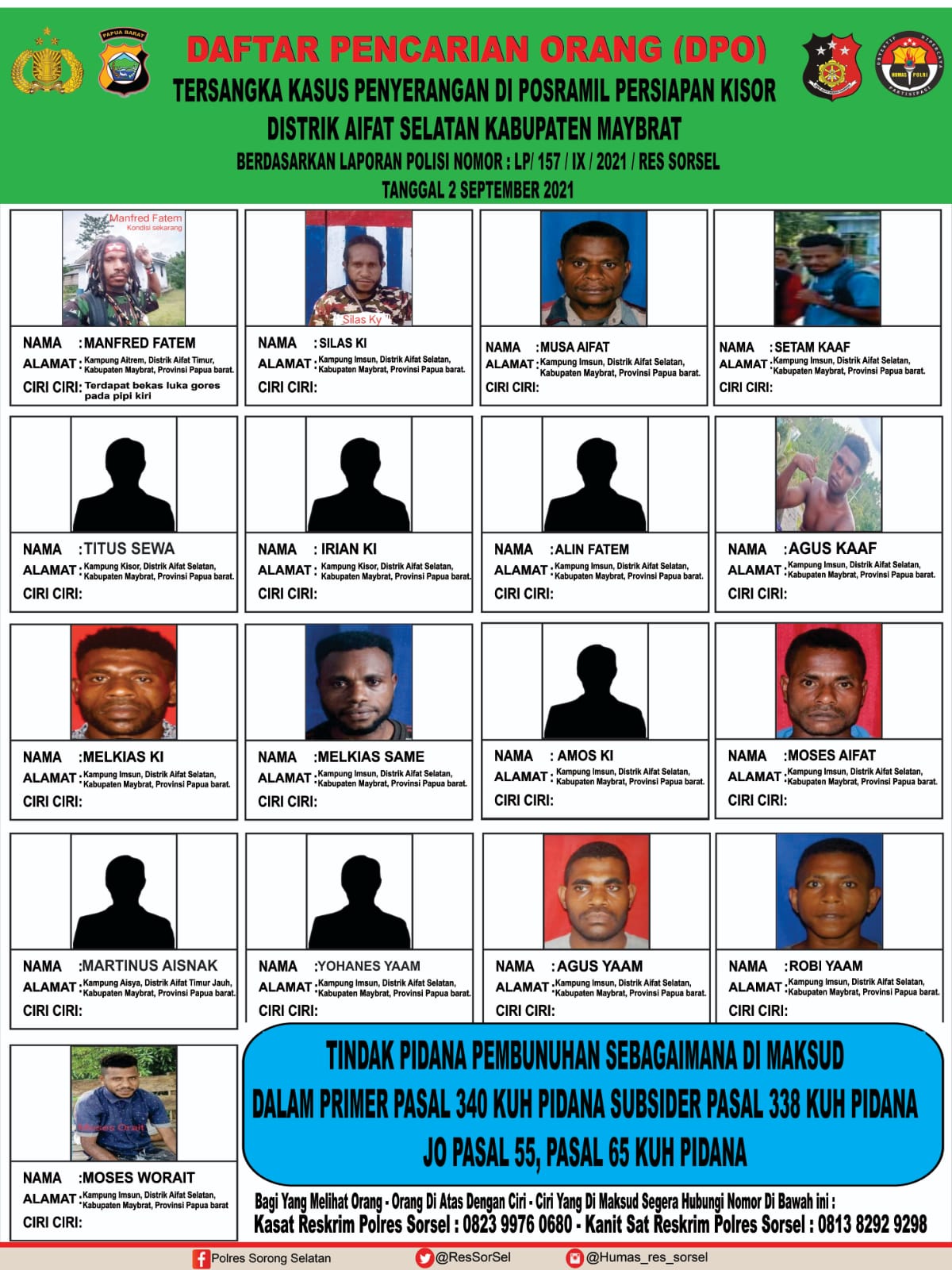 Daftar anggota KKB Papua yang DPO