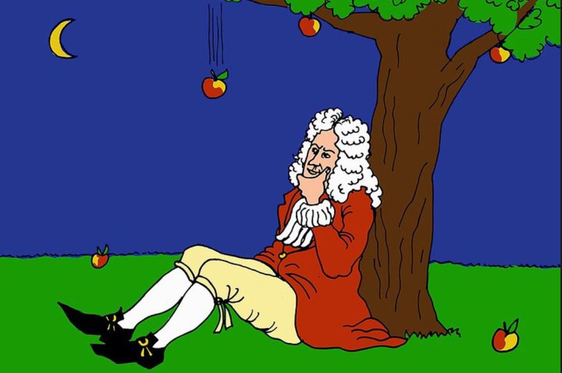 Ilustrasi Isaac Newton kala menemukan teori gravitasi