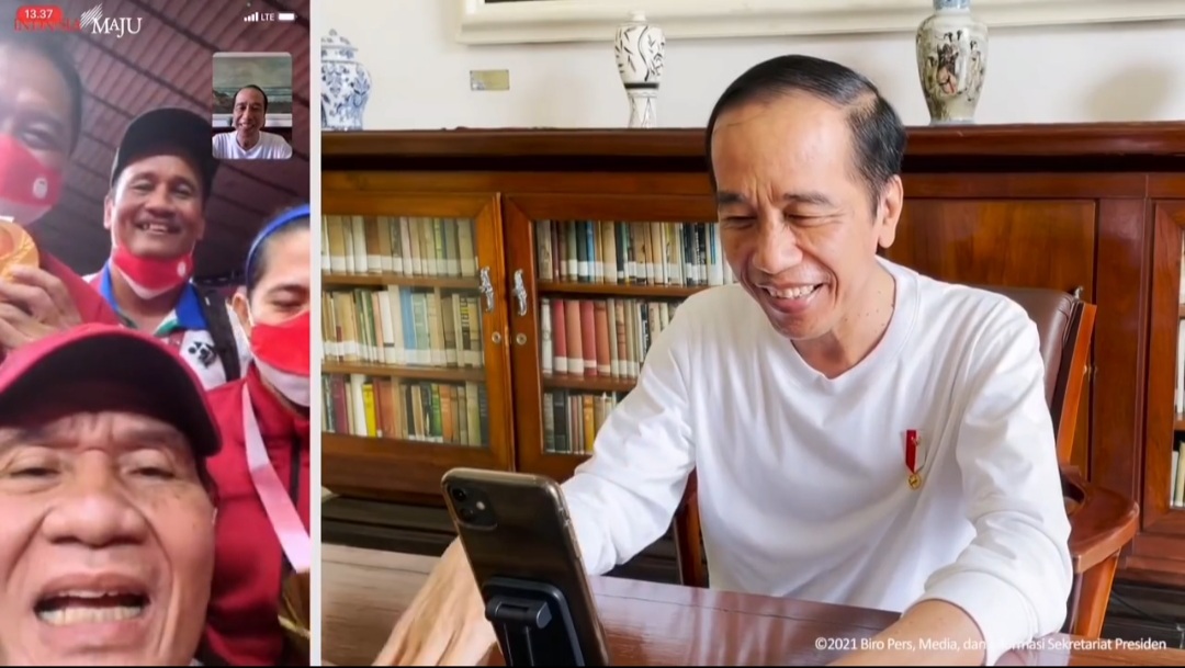 Presiden Jokowi melakukan video call dengan atlet peraih emas di Paralimpiade Tokyo 2020.