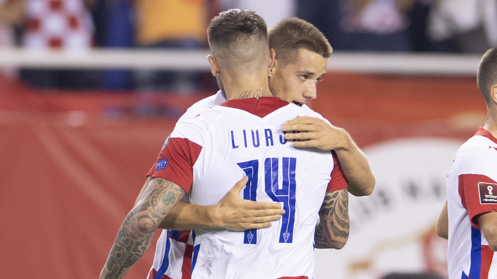 Pemain Kroasia melakukan selebrasi usai menang atas Slovenia di laga kualifikasi Piala Dunia.