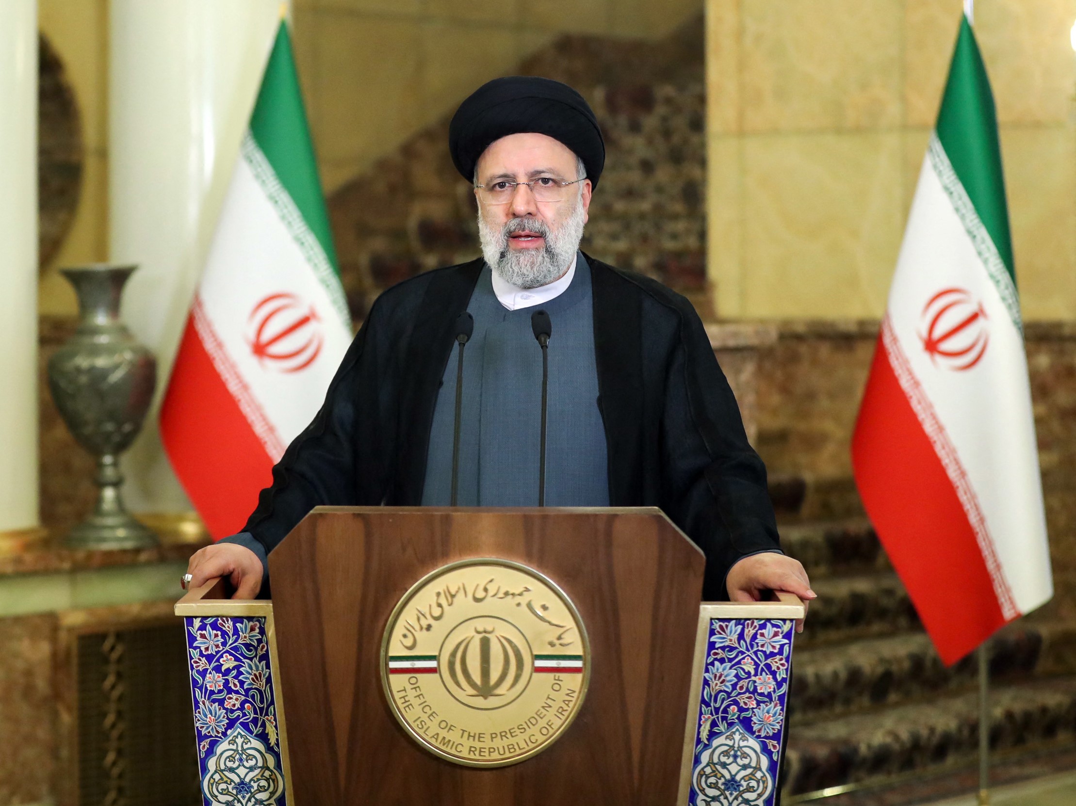 Presiden Iran Ebrahim Raisi berpidato di Sesi ke-76 Majelis Umum PBB dari Teheran, Selasa (21/9).