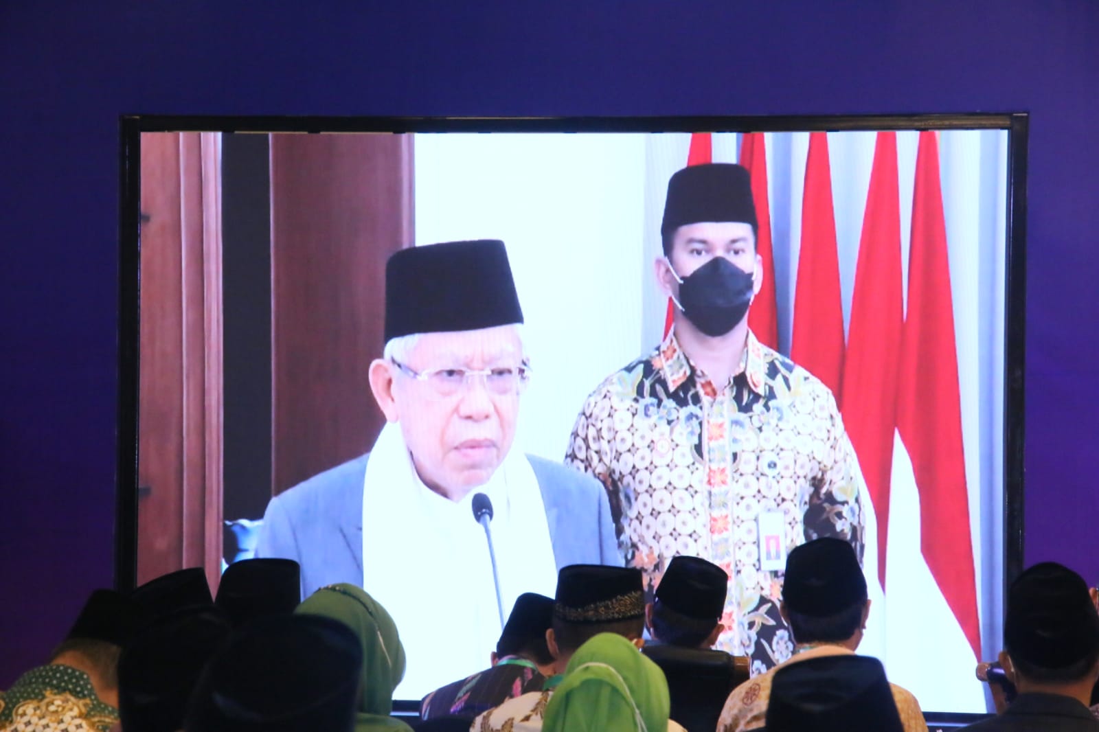 Wakil Presiden Ma'ruf Amin saat memberikan sambutan dalam pembukaan Munas dan Konbes NU 2021