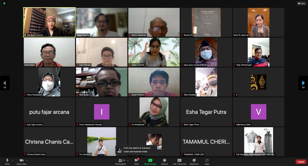 Sarasehan Daring (Sadaring) ke-4 Satupena yang digelar lewat Zoom, Minggu (26/9). 