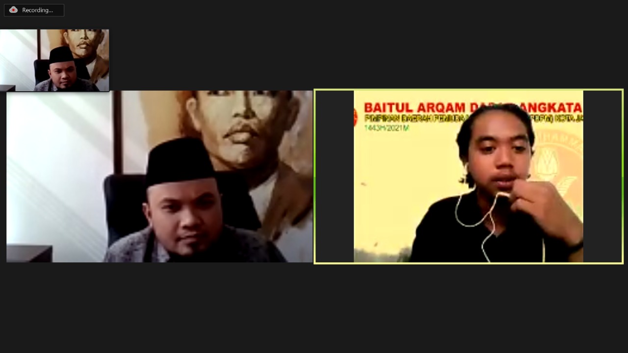 Ketua PP Pemuda, Emaridial Ulza di acara Baitul Arqam Dasar secara virtual  digelar oleh Pimpinan Daerah Pemuda Muhammadiyah Kota Jambibi