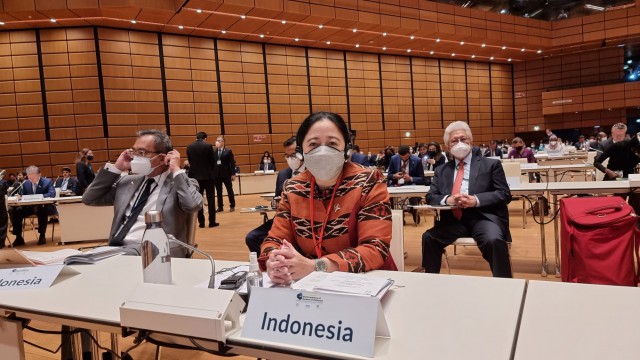 Ketua DPR RI Puan Maharani saat hadir di forum internasional. 