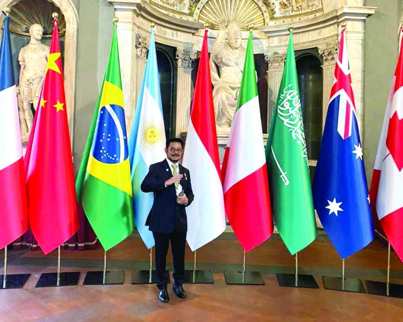 Mentan RI Syahrul Yasin Limpo memberi sambutan pada Open Forum on Sustainable Agriculture, yang diselenggarakan di Italia, Jumat (17/9).