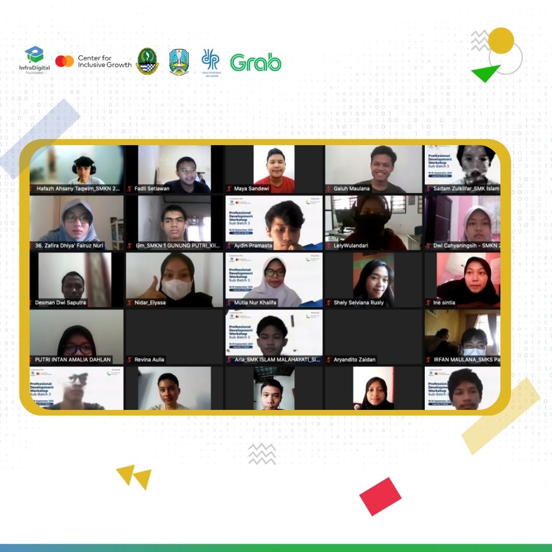 Siswa dan alumni muda SMK, guru SMK serta mitra/kerabat GRAB yang sedang mengikuti Pelatihan Cybersecurity. 