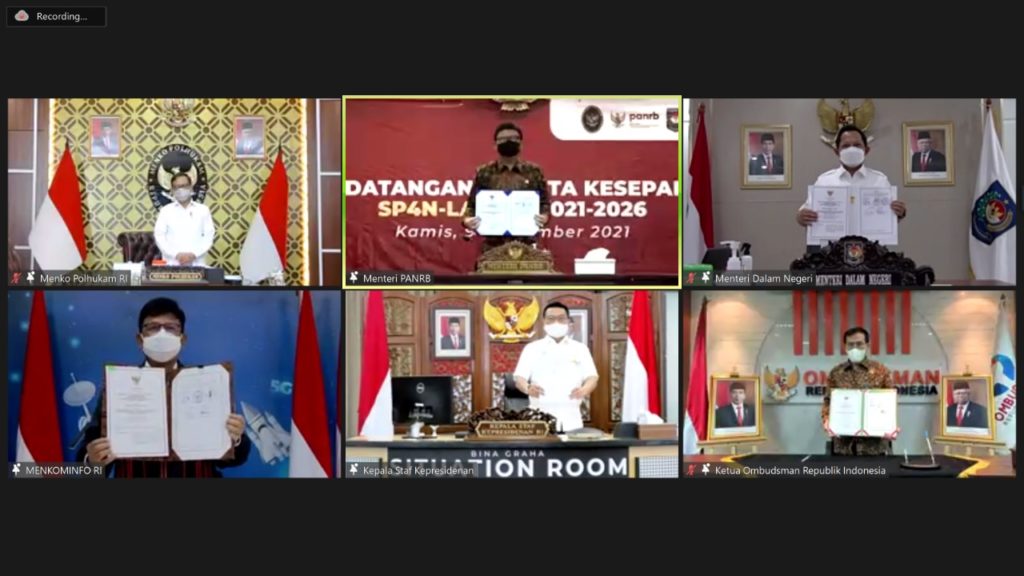 Penandatanganan Nota Kesepahaman SP4N-LAPOR! 2021-2026, Kamis (09/09/2021), secara virtual