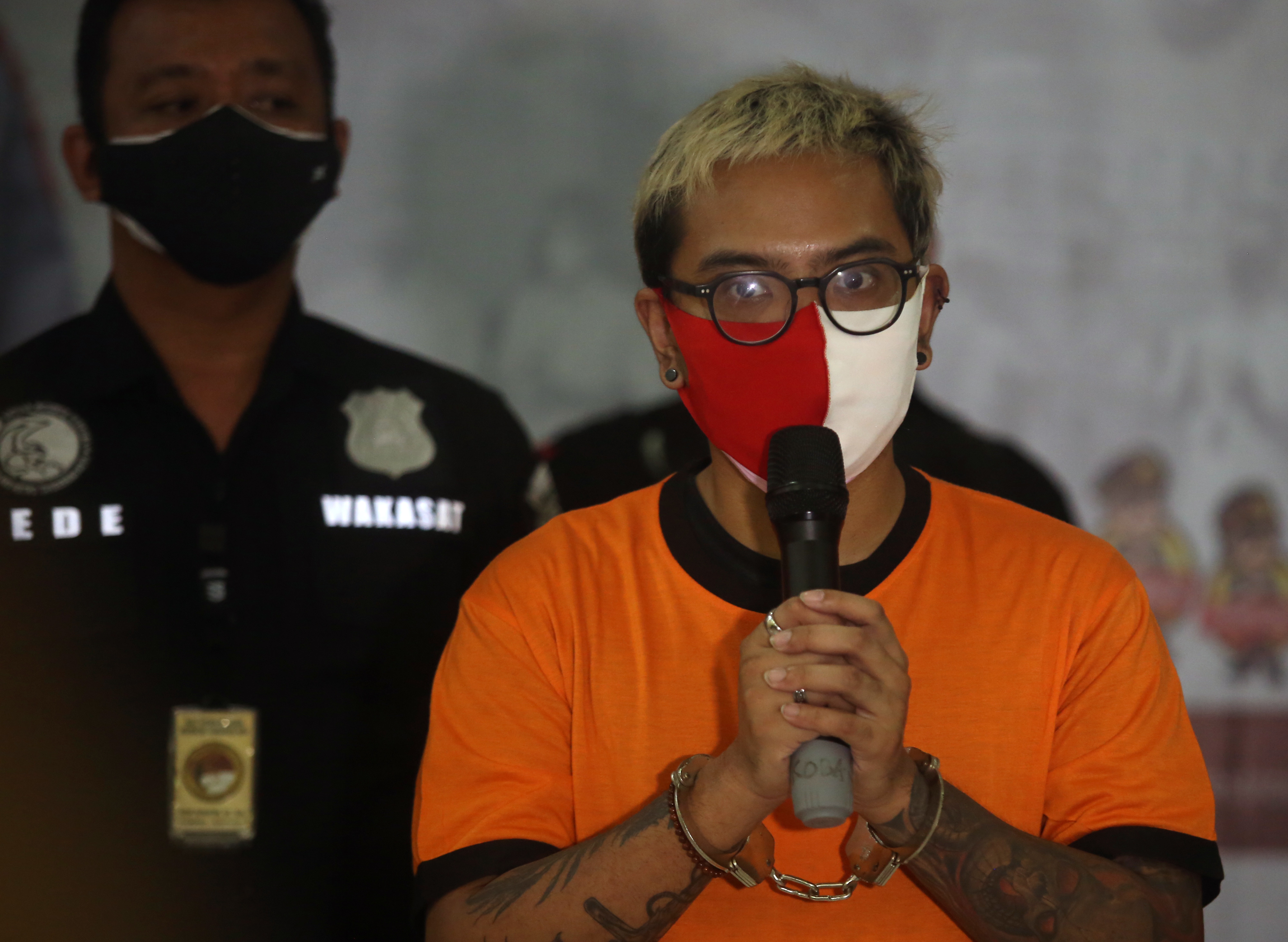 Komika Reza Pardede alias Coki Pardede saat pers rilis di Mapolres Metro Tangerang Kota, Tangerang, Banten, Sabtu (4/9)