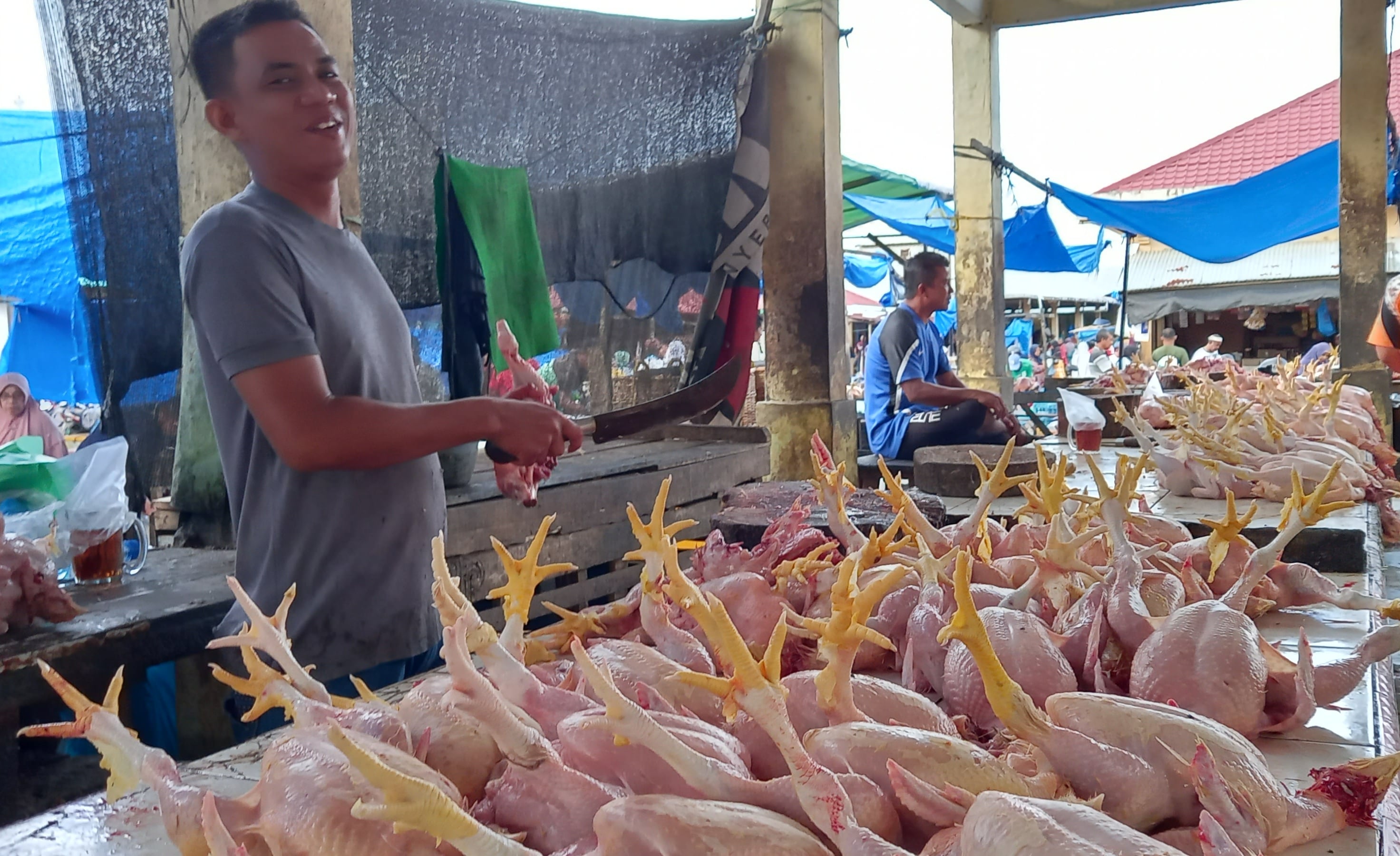 Aktivitas pedagang ayam potong di pasar Pante Teungoh, Kota Sigli, Kabuoaten Pidie, Aceh.