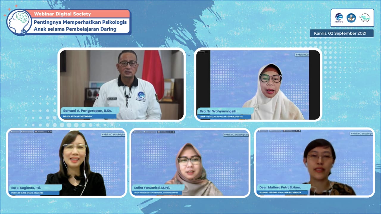 Webinar yang digelar Kemenkominfo dan Siberkreasi mengenai psikologi anak di mas apandemi