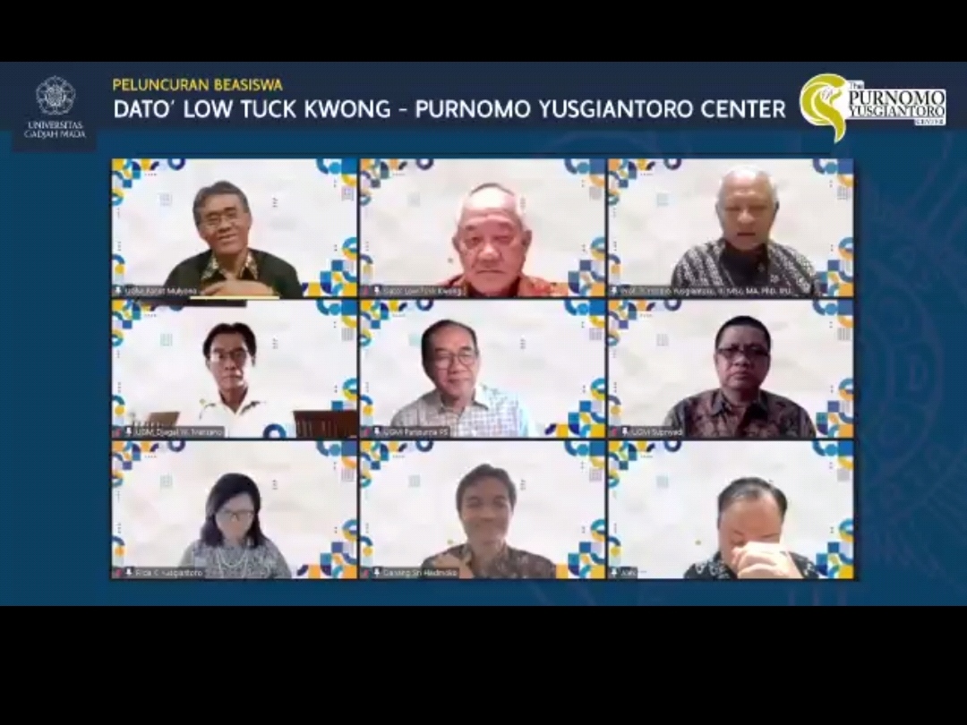 Tangkapan layar, UGM luncurkan beasiswa Dato Dr Low Tuck Kwong secara daring, Sabtu (18/9)