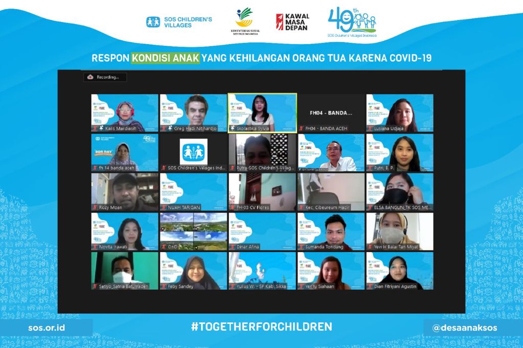 Webinar yang digelar SOS Children’s Villages Indonesia dengan tema ‘Respon Kondisi Anak yang Kehilangan Orang Tua karena Covid-19’.
