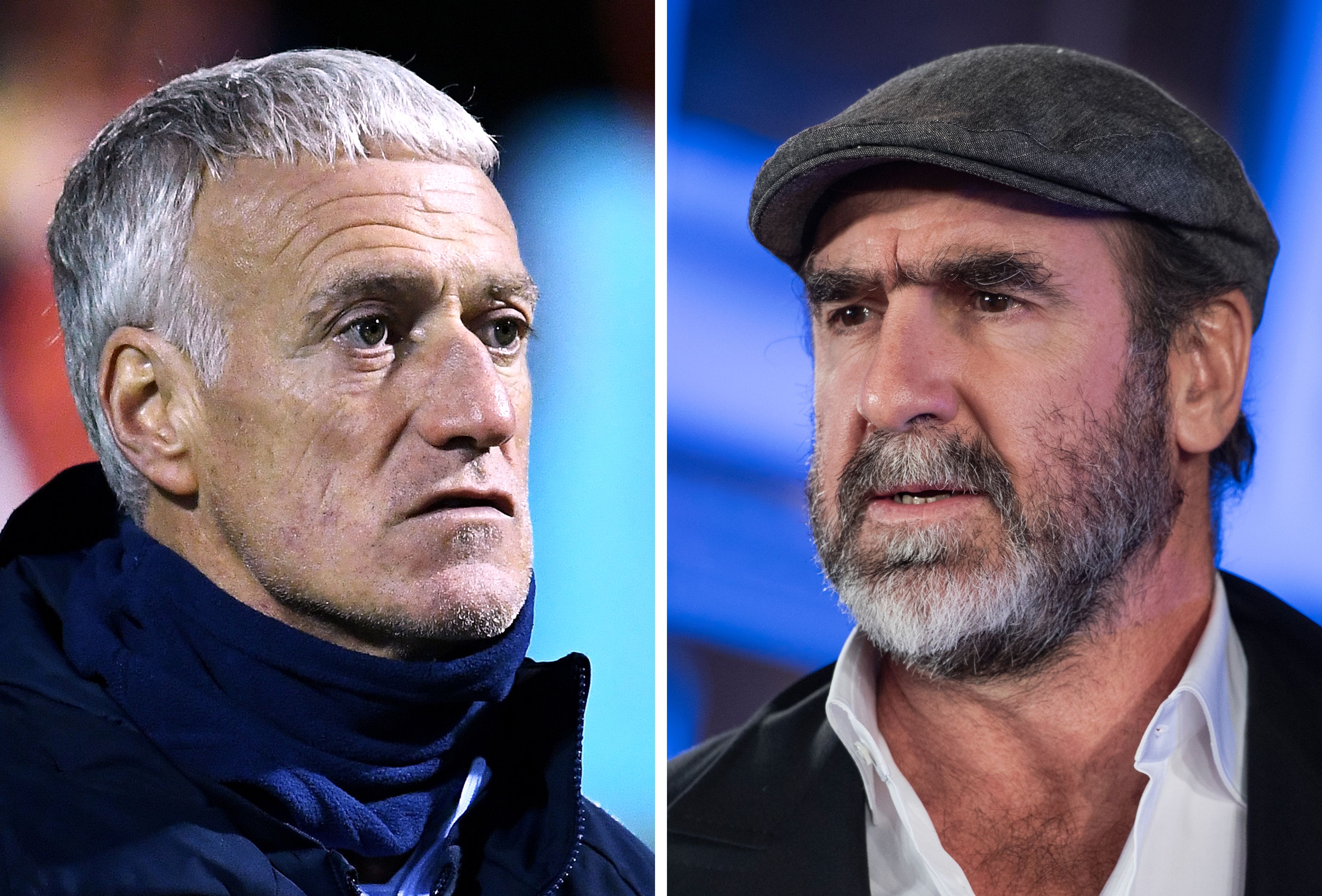 Pelatih timnas Prancis Didier Deschamps (kiri) dan Eric Cantona.