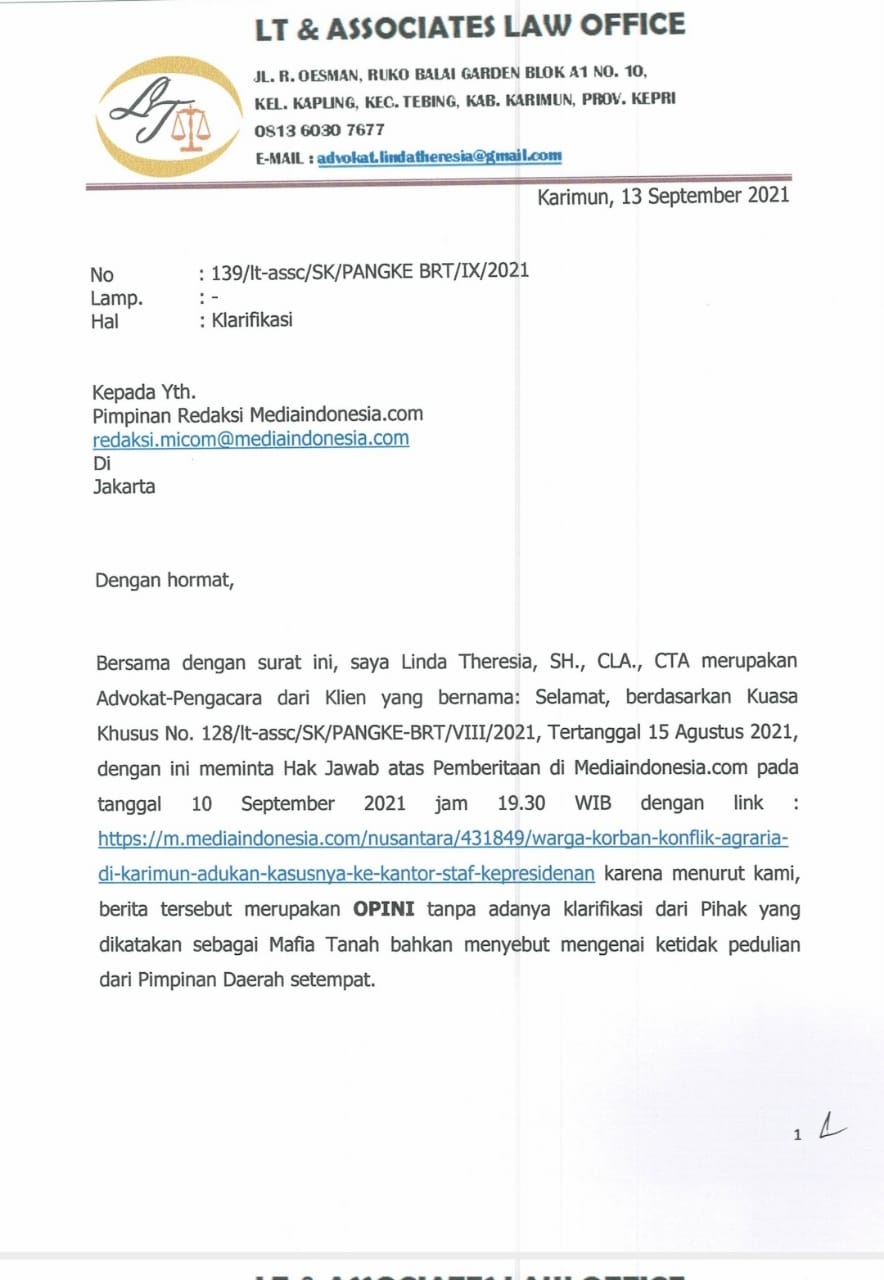 Surat permintaan hak jawab 