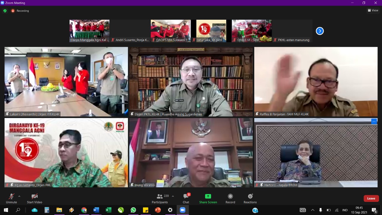 peringatan Hari Ulang Tahun Ke-19 Manggala Agni secara virtual dan faktual, Senin (13/9/2021).