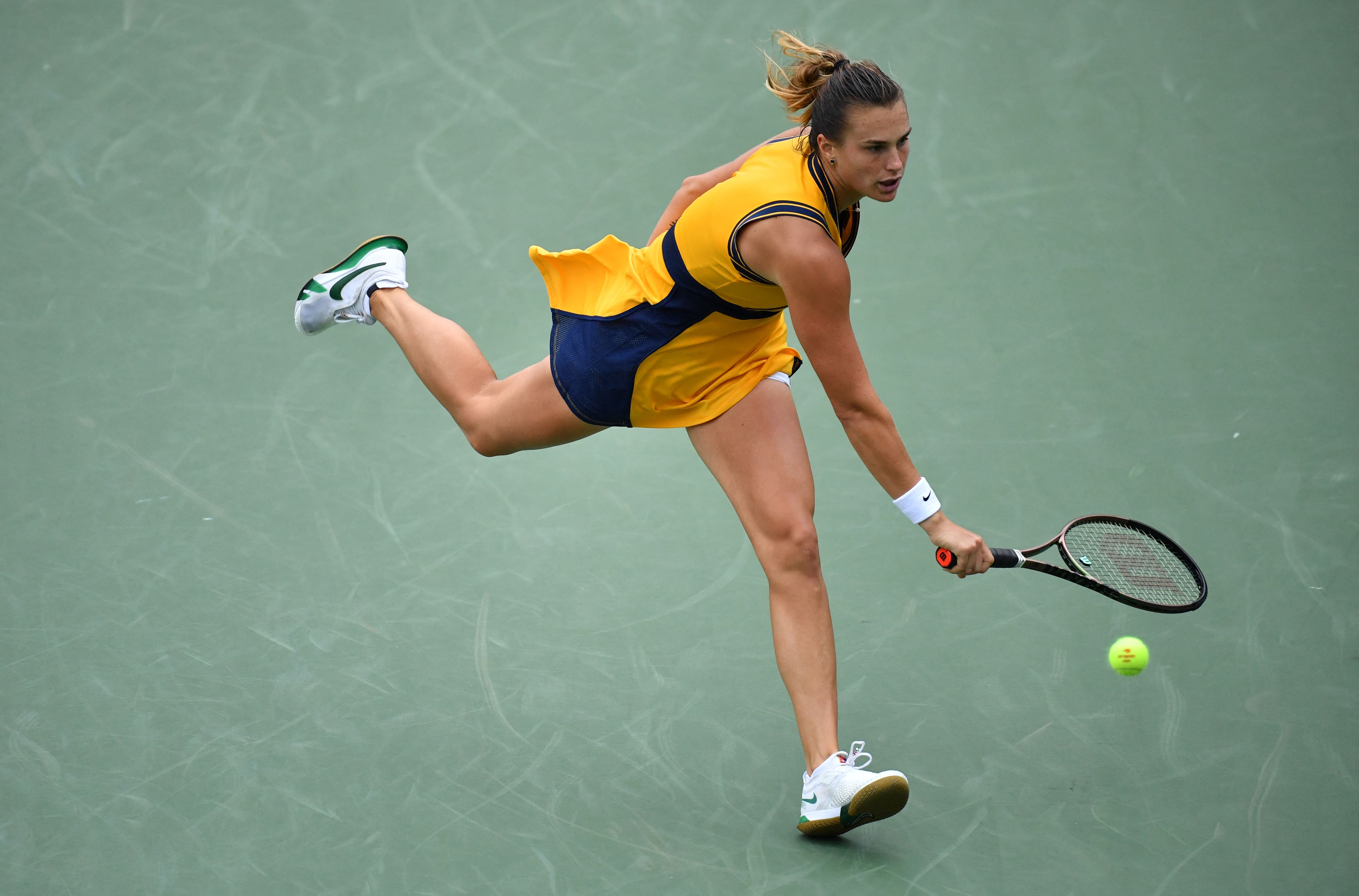 Petenis asal Belarusia Aryna Sabalenka saat berlaga di AS Terbuka.