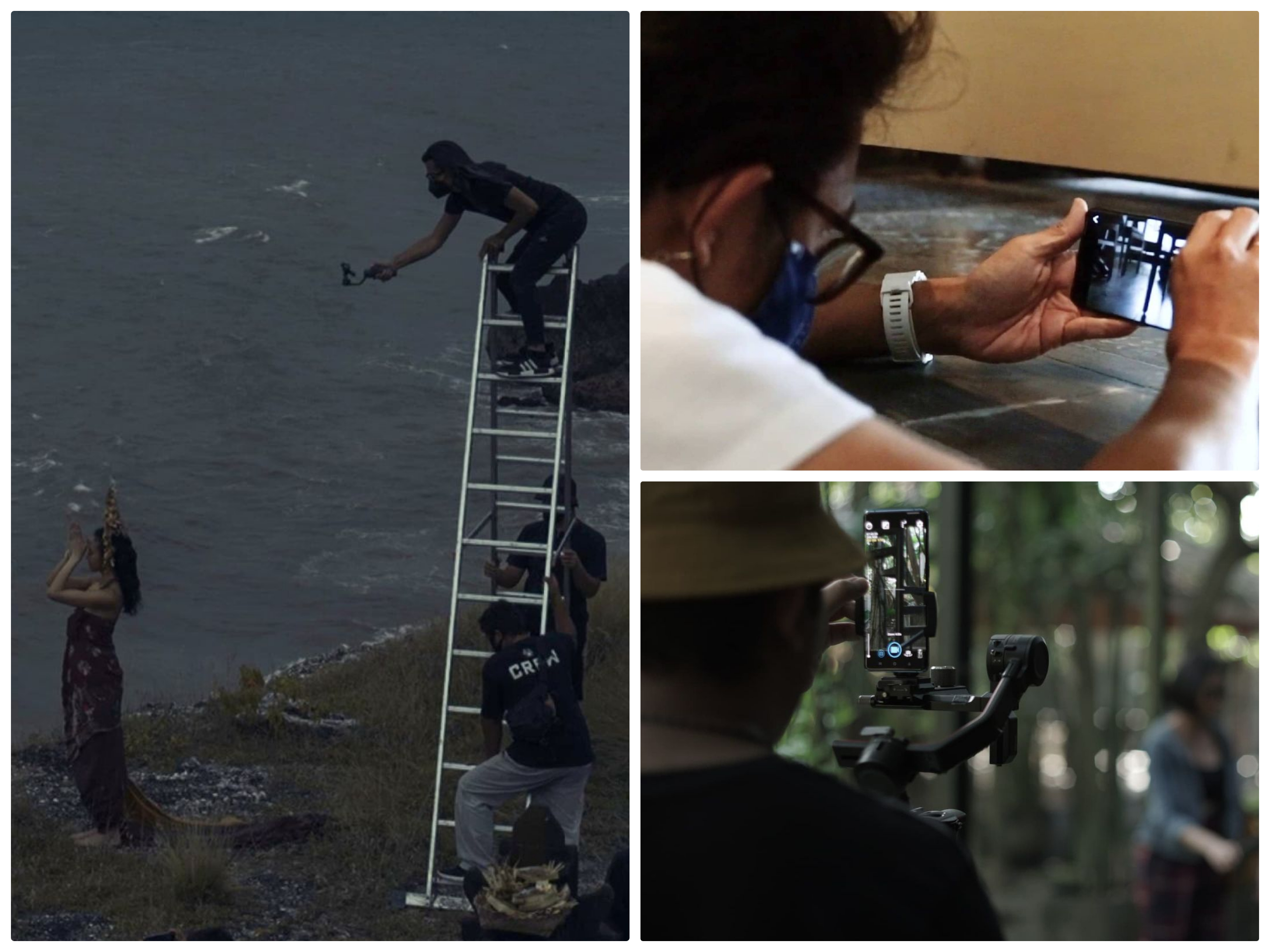 Suasana syuting oleh Jay Subiakto (kiri), Riri Riza (kanan atas), dan Garin Nugroho (kanan bawah). 