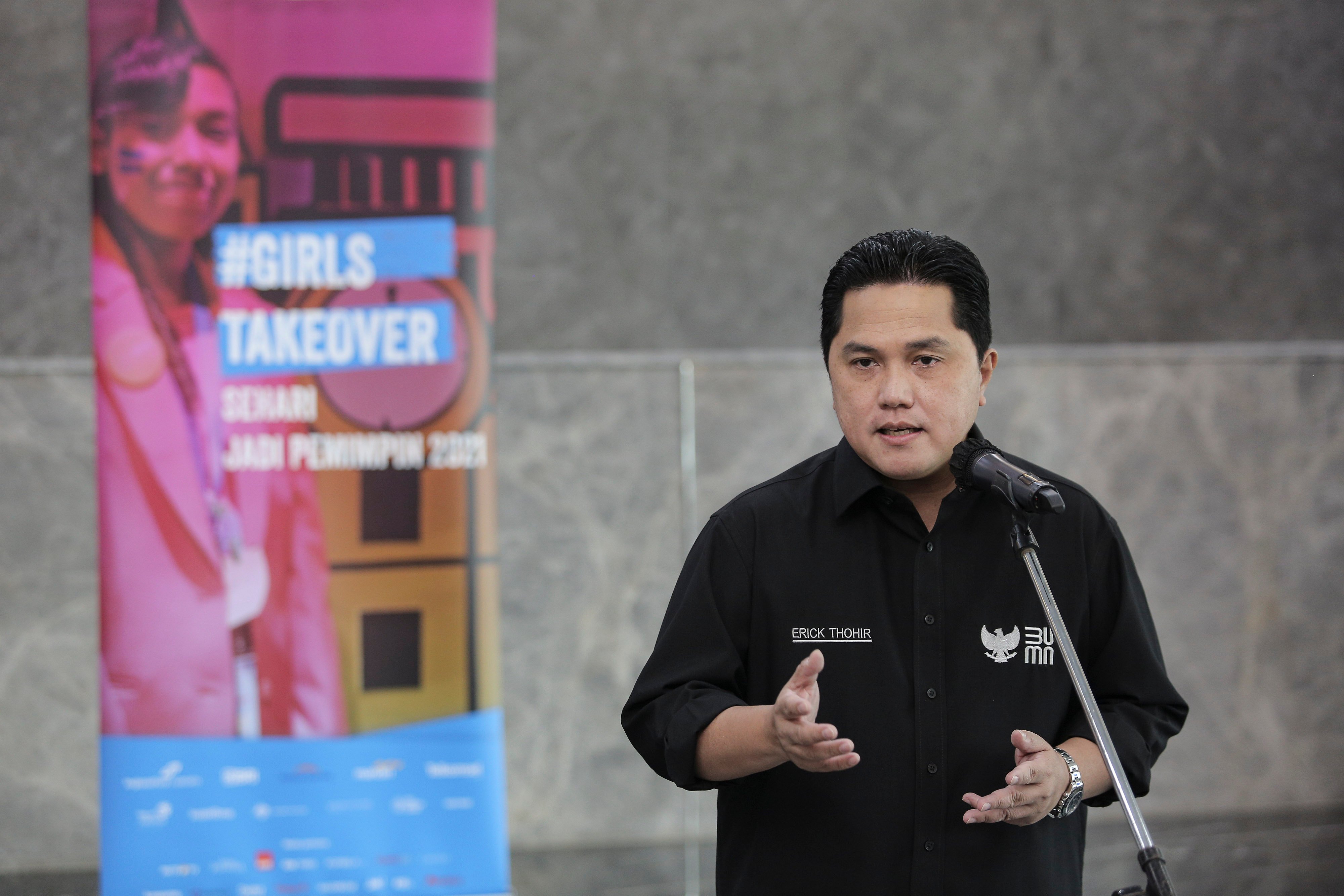 Menteri BUMN Erick Thohir saat menyampaikan keterangan pers.