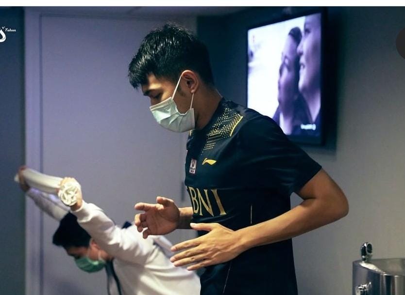 Tim bulu tangkis Indonesia berlatih setiba di Aarhus, Denmark, dalam persiapan tim Thomas-Uber up 2021