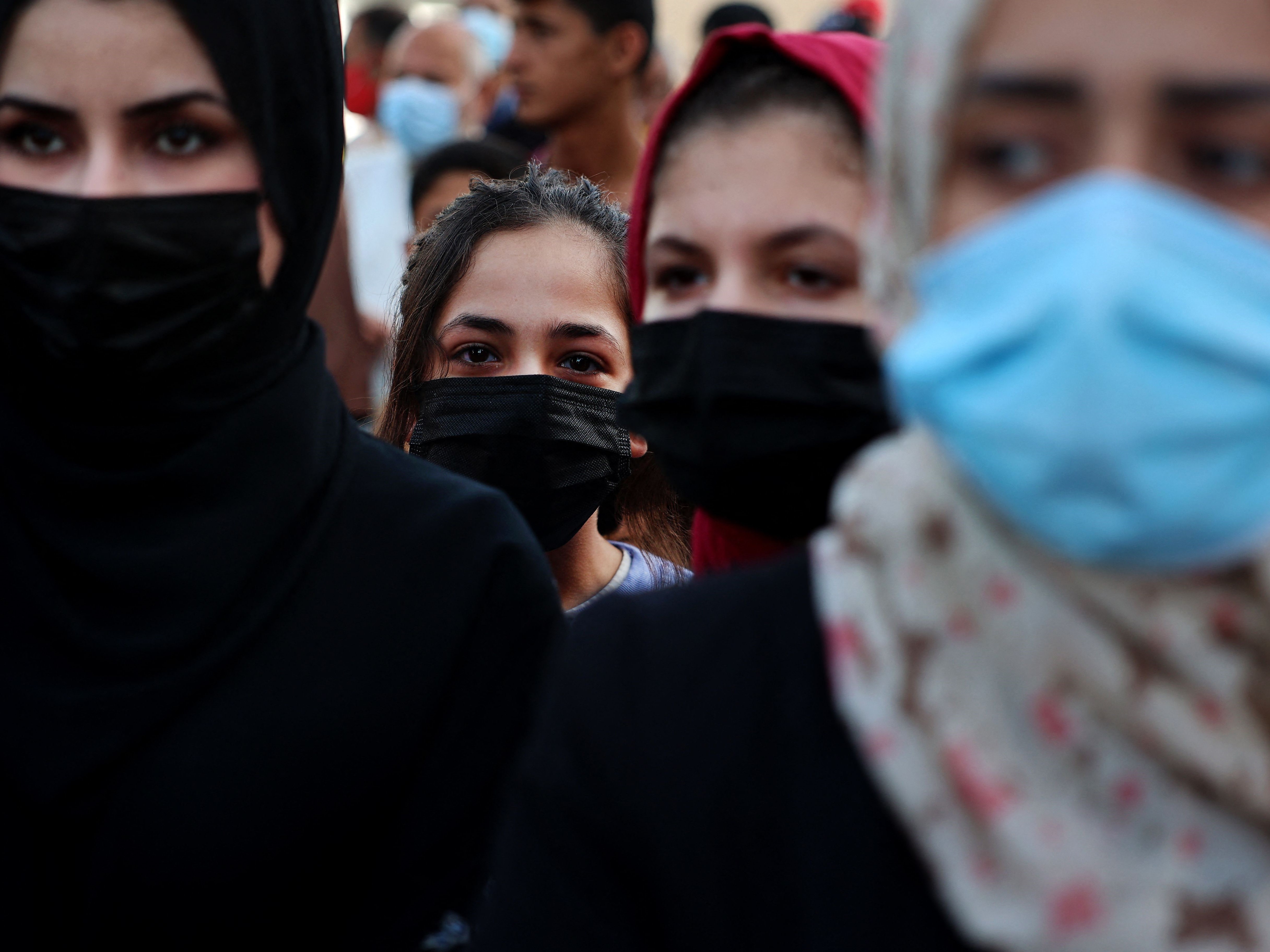 Pendukung PFLP memprotes di Jabaliya Jalur Gaza, pada 5 Mei 2021 terhadap keputusan pengadilan Israel untuk mengusir beberapa keluarga.