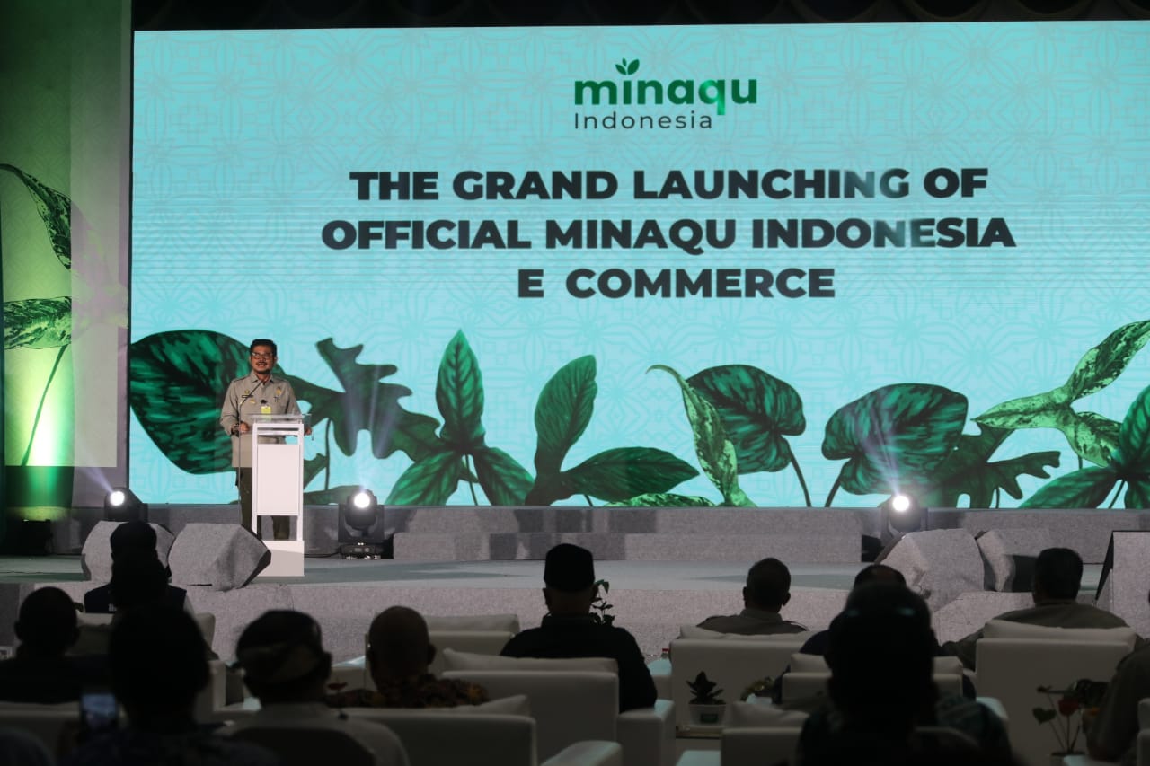 Menteri Pertanian Syahrul Yasin Limpo saat menghadiri The Grand Launching of Official Minaqu Indonesia E-Commerce.