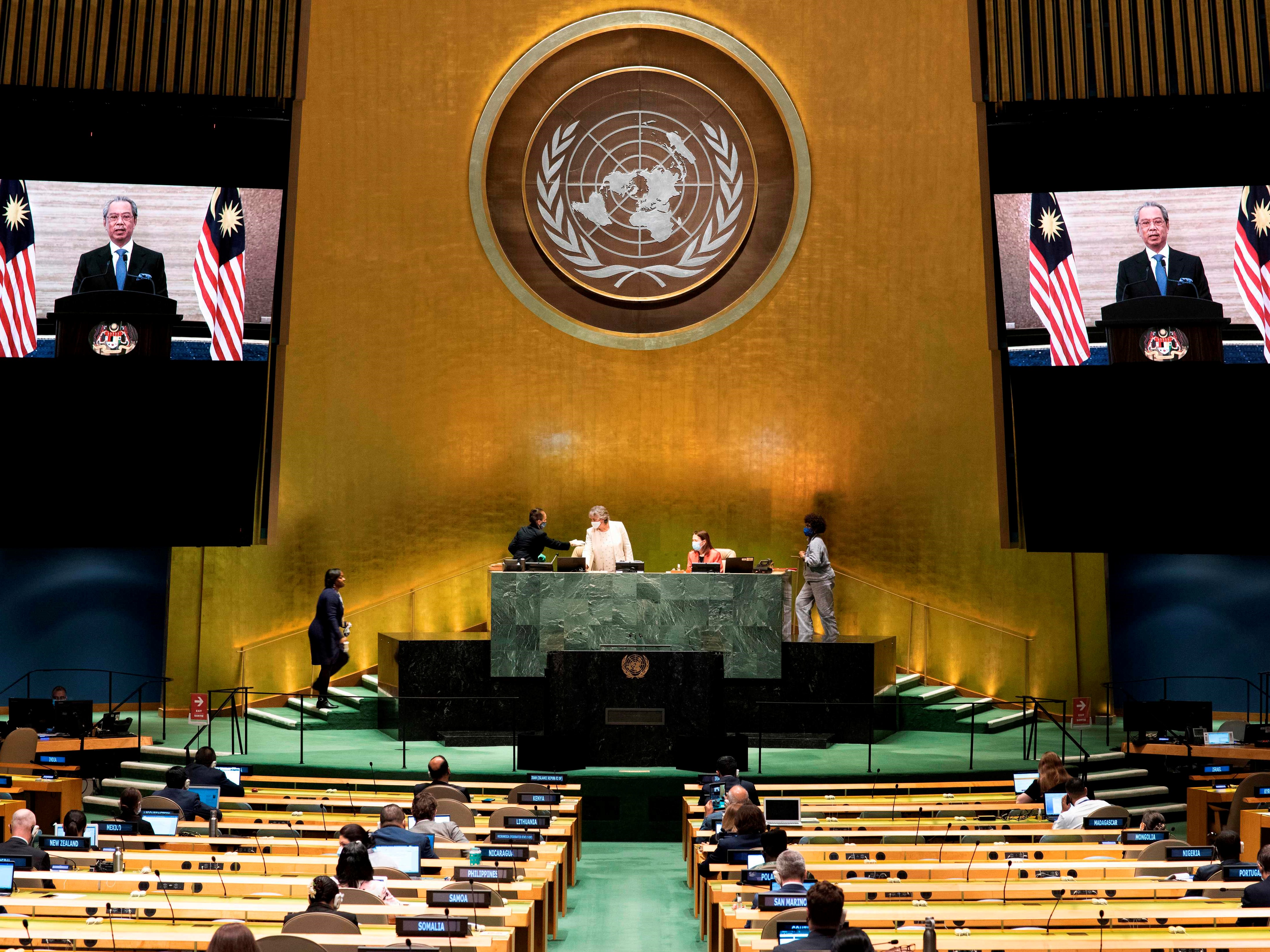 PM Malaysia Muhyiddin Mohd Yassin saat ia berbicara secara virtual pada debat umum sesi ke-75 Majelis Umum PBB, September lalu.