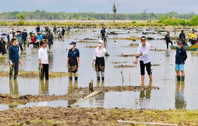 Presiden Joko Widodo bersama sejumlah duta besar negara-negara sahabat saat di Kalimantan Utara
