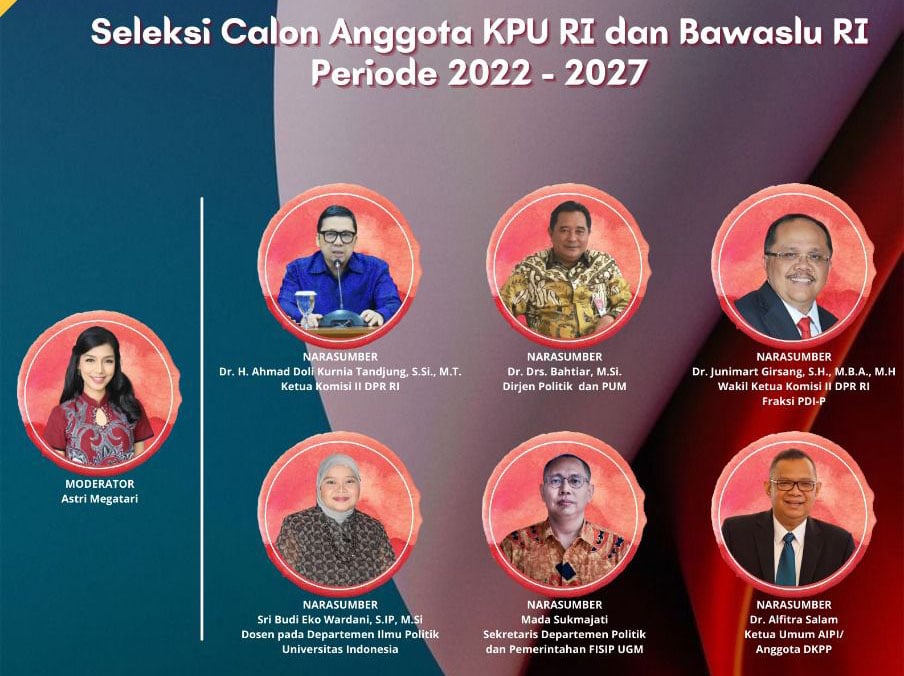 Para pembicara webinar tentang seleksi calon anggota KPU RI dan Bawaslu RI periode 2022-2027, Senin (4/10).