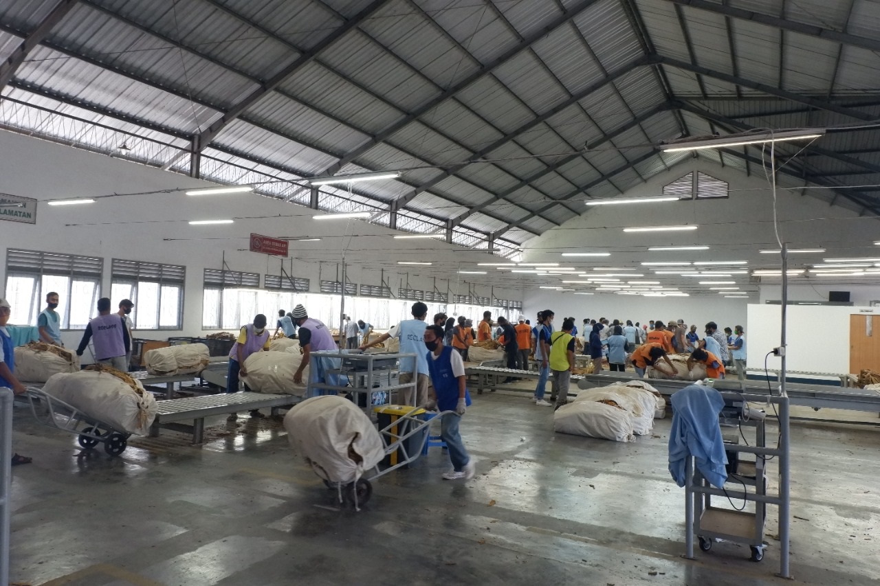 Suasana gudang pengolahan tanaman tembakau di Lombok. 