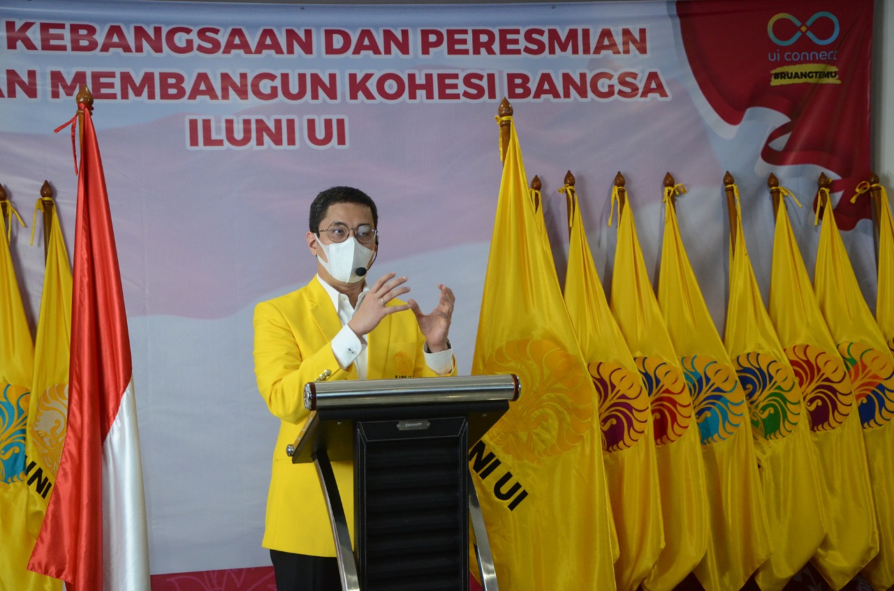 Ketua Umum Iluni UI, Andre Rahadian saat peluncuran Gerakan Kohesi Kebangsaan di Gedung IMERI FKUI, Jakarta (28/10).   