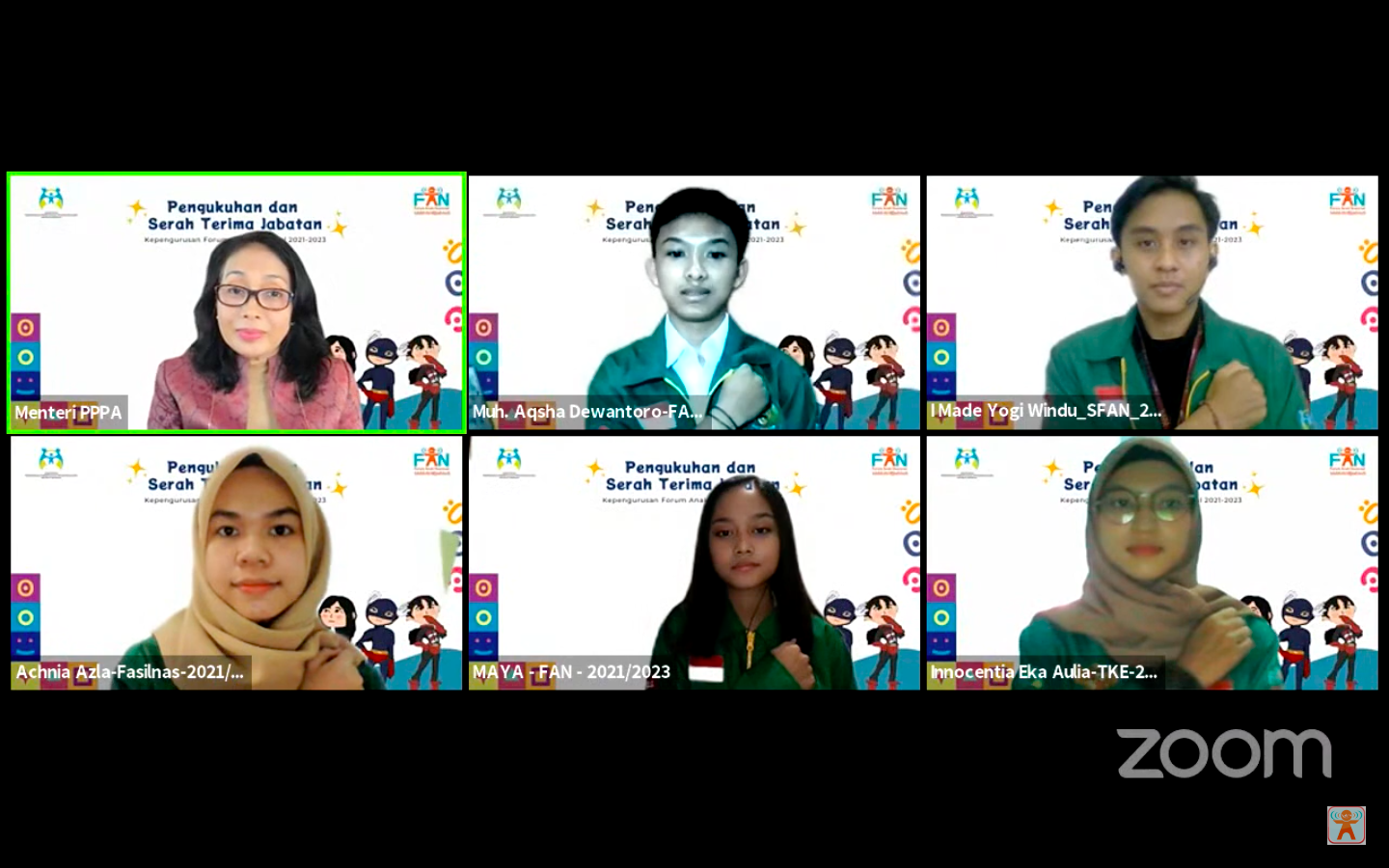 Pengukuhan kepengurusan Forum Anak Nasional (FAN) Periode 2021-2023.