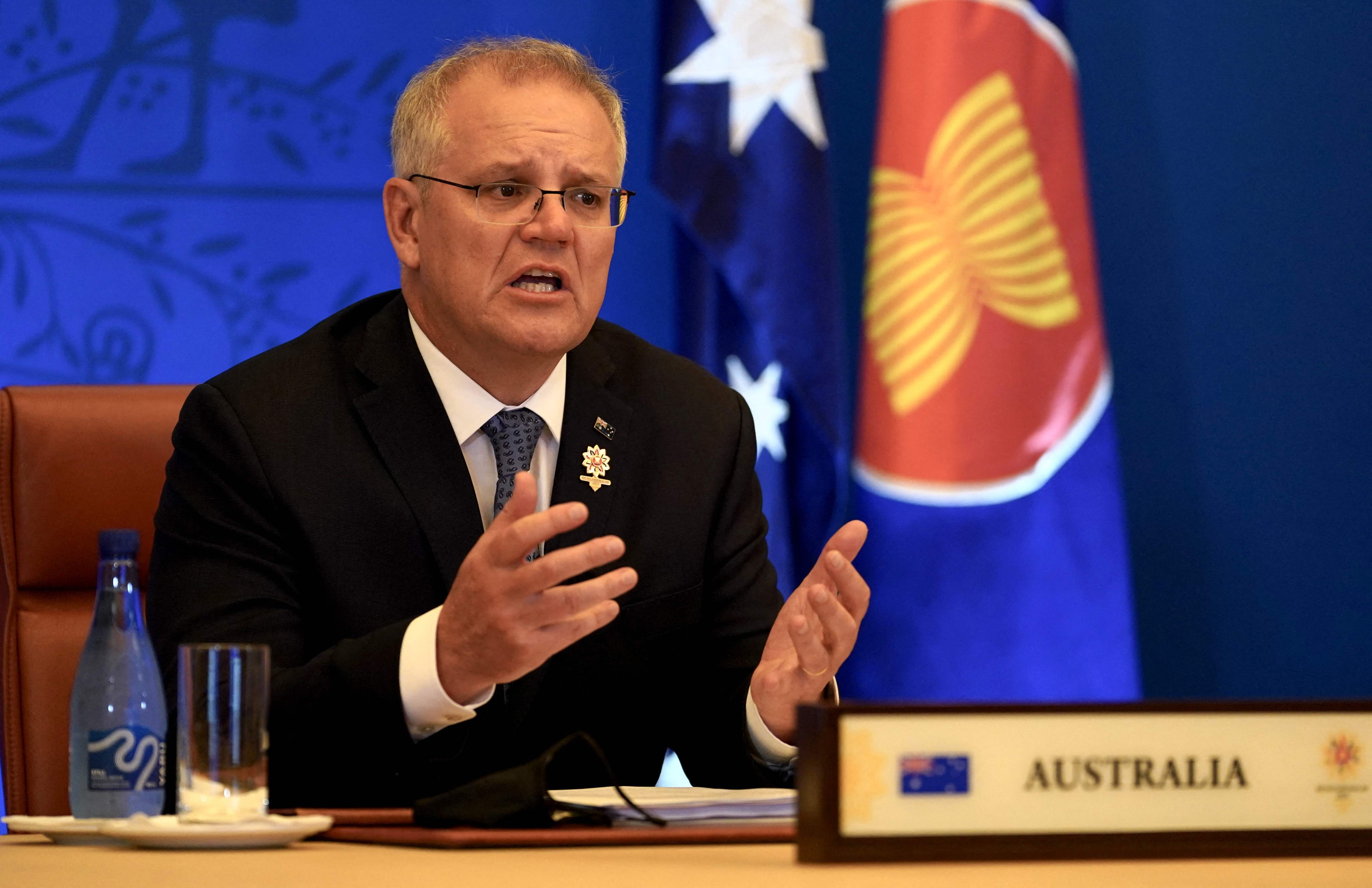 PM Australia Scott Morrison saat mengikuti KTT Australia-ASEAN secara virtual.