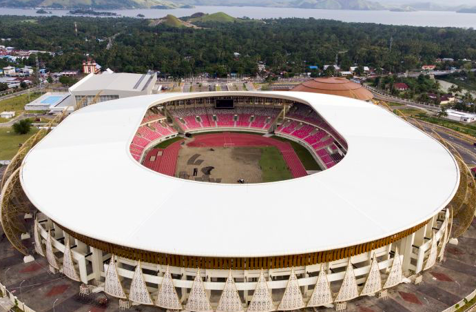 Stadion Lukas Enembe di Kompleks Olahraga Kampung Harapan, Distrik Sentani Timur, Kabupaten Jayapura, Papua.