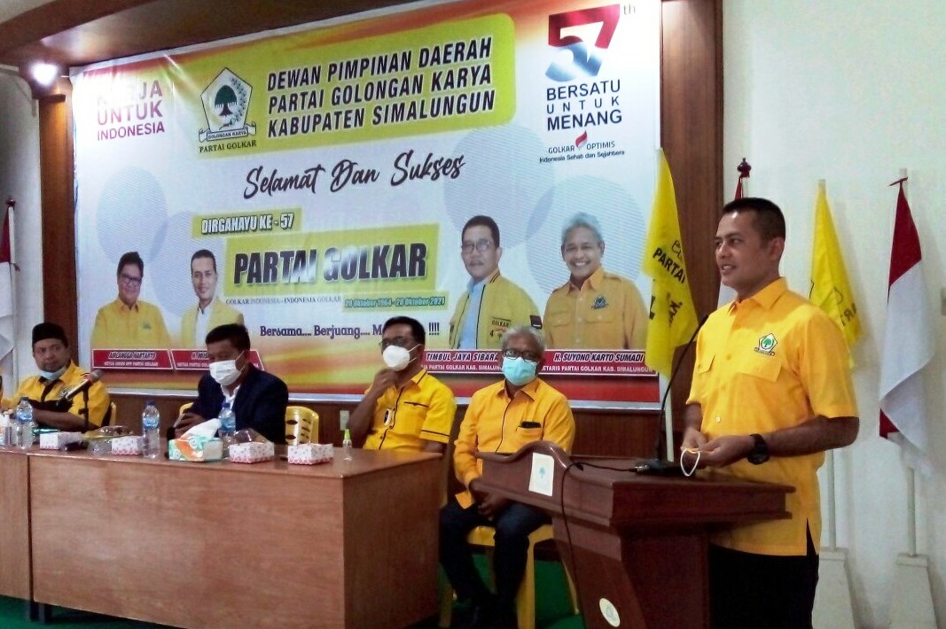 KETUA DPD Partai Golkar Sumut, Musa Rajekshah di podium.