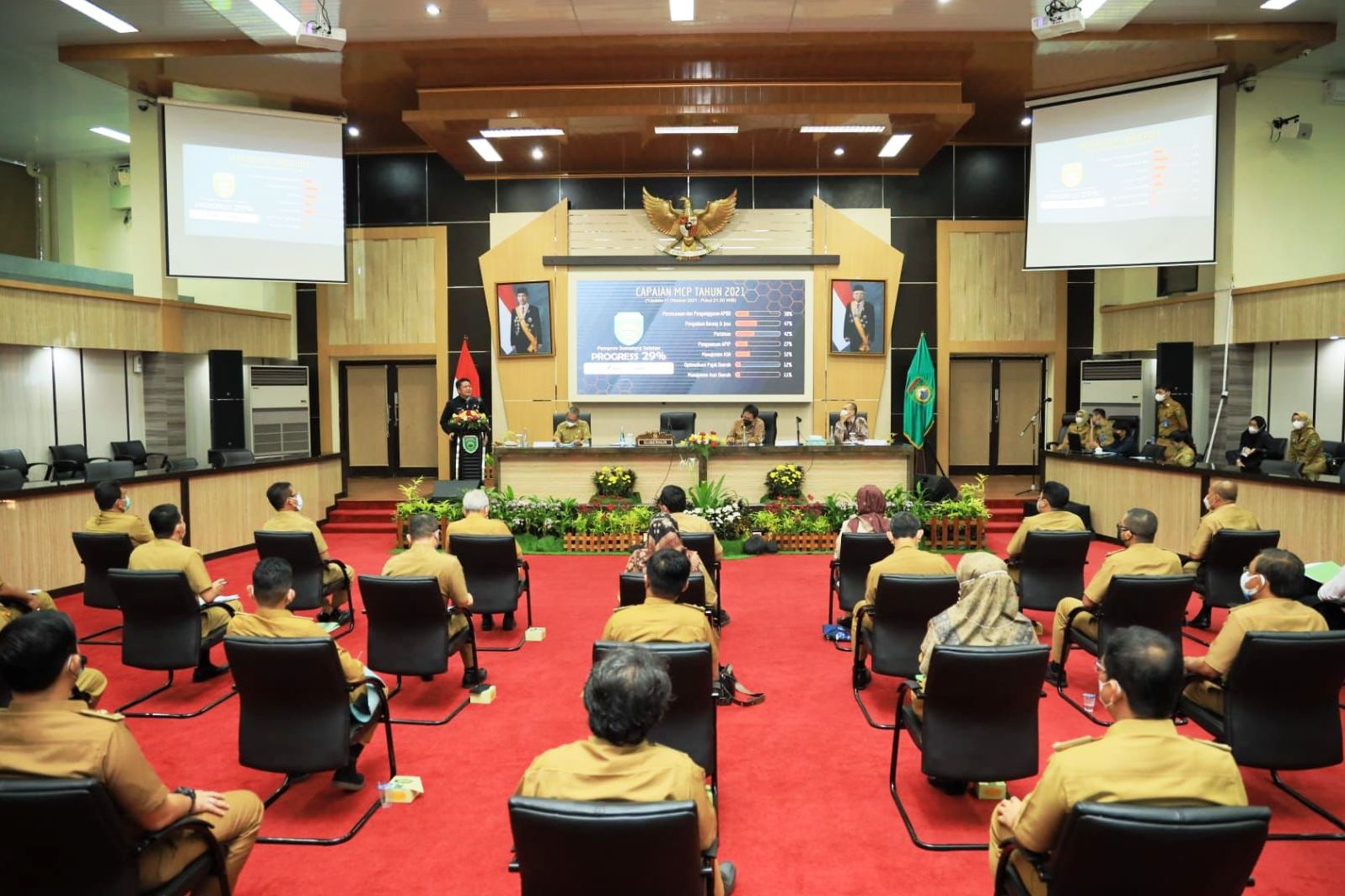  Gubernur Sumsel Herman Deru menghadiri monitoring dan evaluasi pelaksanaan program pencegahan korupsi terintegrasi 2021.