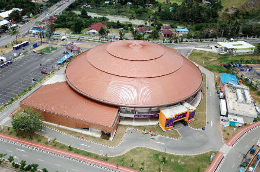Foto aerial Kompleks Olahraga Kampung Harapan yang menjadi venue PON XX di Distrik Sentani Timur, Kabupaten Jayapura, Papua, Minggu (03/10).