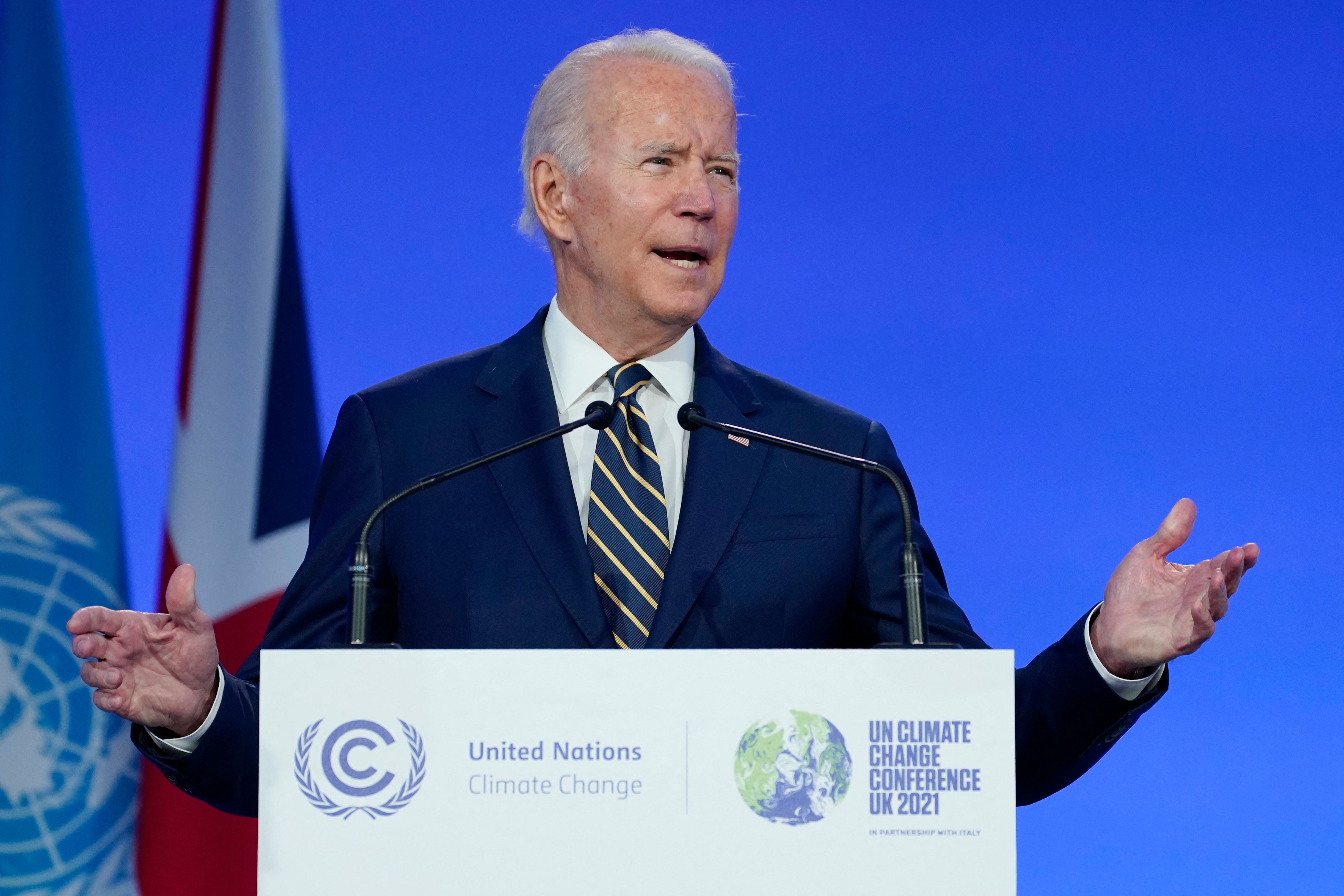 Presiden AS Joe Biden saat berbicara di COP26.