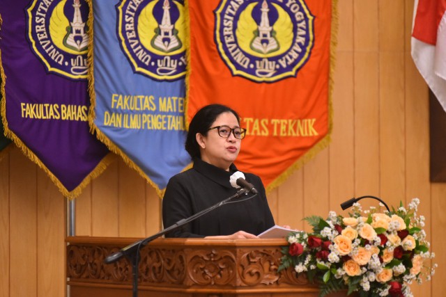 Ketua DPR Puan Maharani dalam kuliah umum di Universitas Negeri Yogyakarta (UNY), Sleman, DI Yogyakarta, Kamis (11/11).