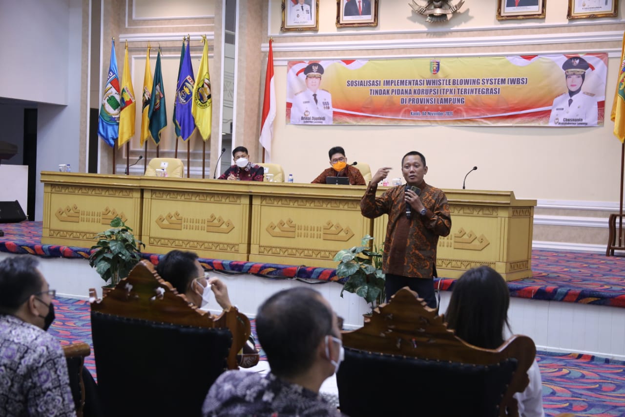 Sosialisasi  Sosialisasi Rencana Implementasi Whistle Blowing System Tindak Pidana Korupsi Terintegrasi di Bandar Lampung, Kamis (4/11).