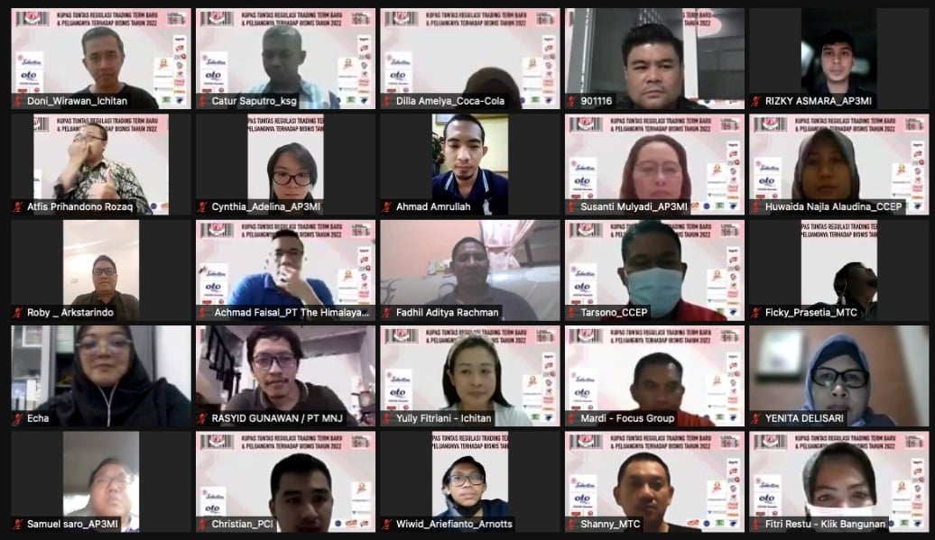 Webinar bertajuk 'Sosialisasi Regulasi Trading Term dan Peluangnya terhadap Bisnis 2022'.