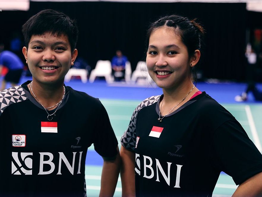 Pasangan ganda putri Siti Fadia Silva Ramadhanti/Ribka Sugiarto. 