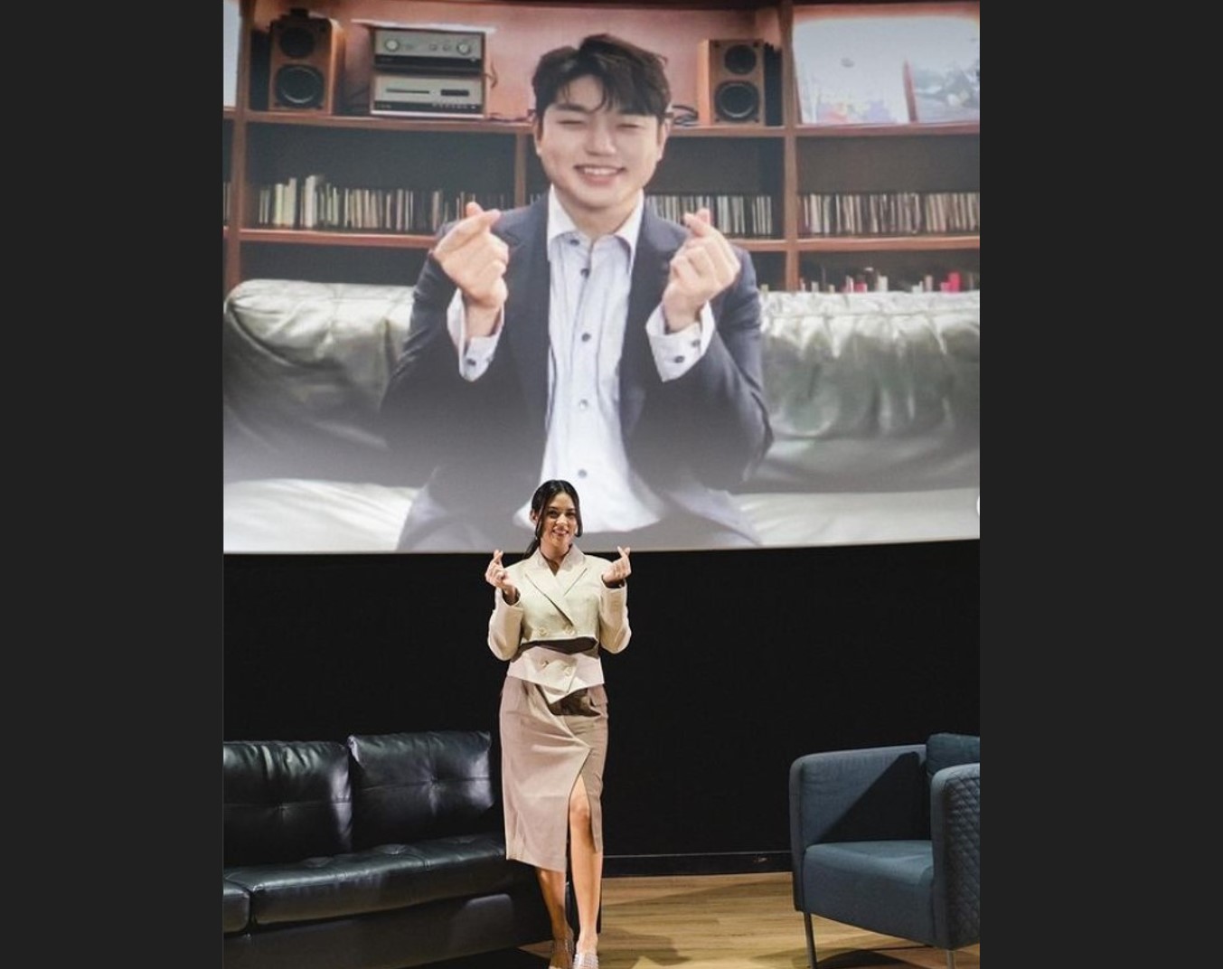 Raisa dan Sam Kim saat konferensi pers bersama di Indonesia dan Korsel