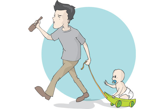 Ilustrasi ayah bermain bersama anak