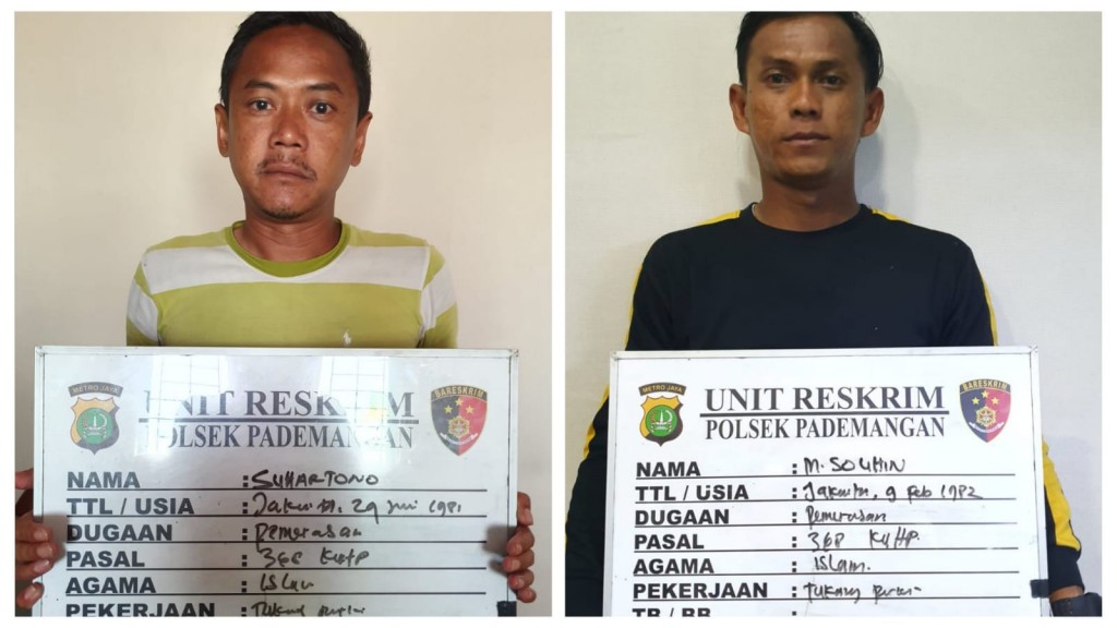 Dua pelaku pemalakan terhadap tenaga kerja Indonesia di Wisma Atlet Pademangan.